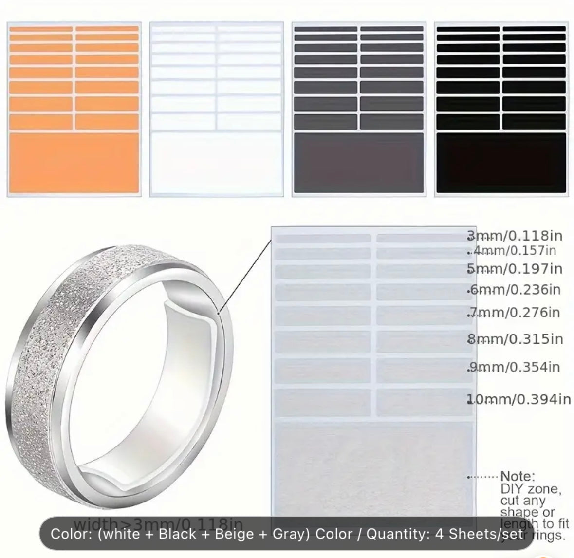 Ring size adjustment stickers